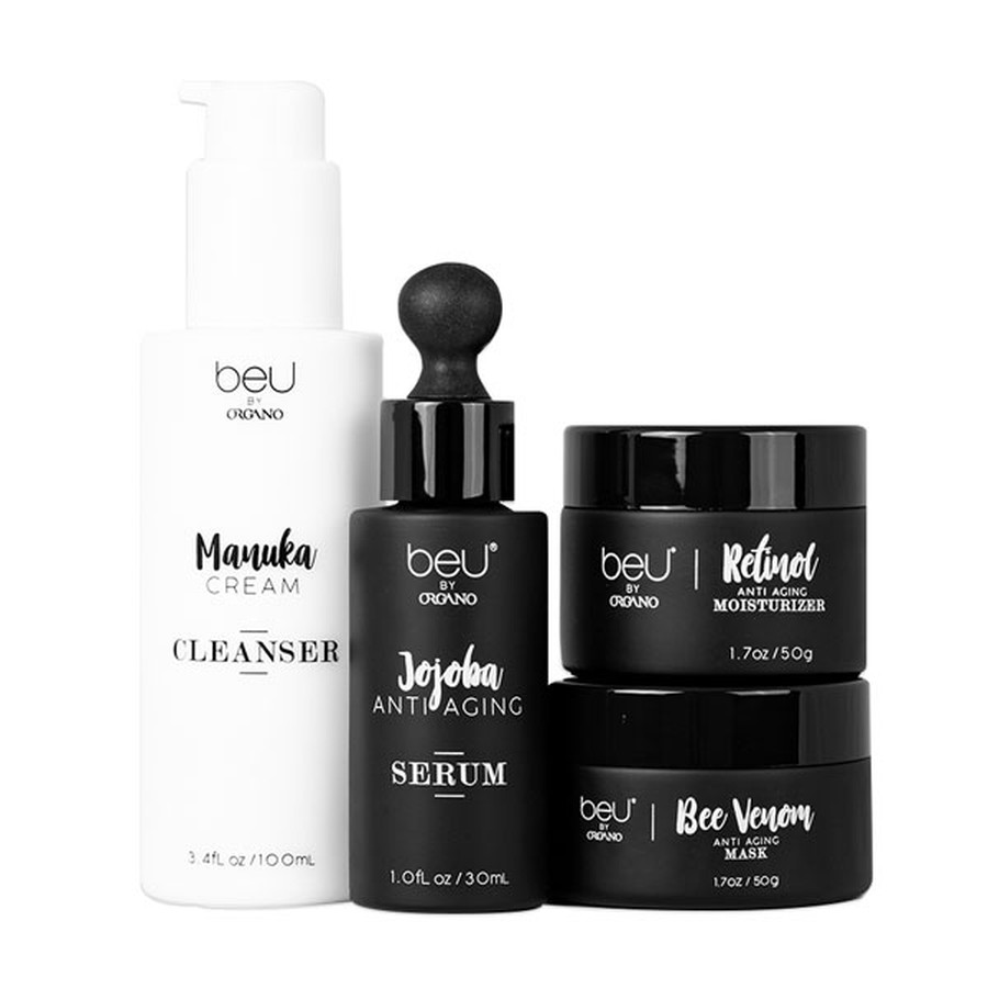 The complete beU by ORGANO skincare set — all four products together